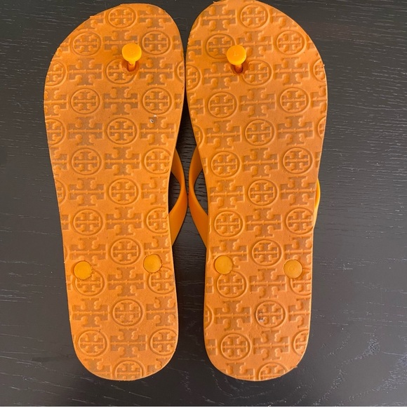 Tory Burch Womens 9 Designer Flip Flop Sandals Orange Polka Dot Thong Shoes - Picture 6 of 6